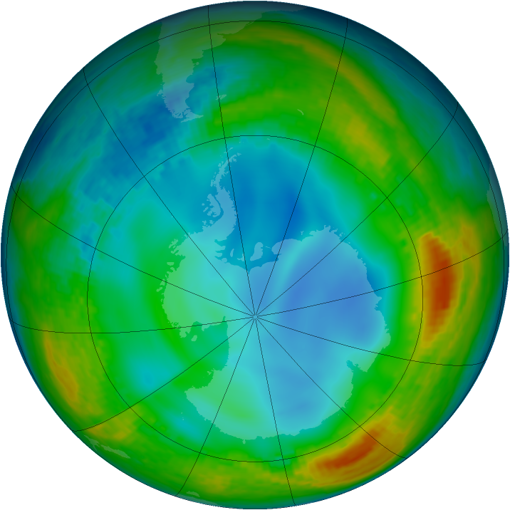 Antarctic ozone map for 09 July 2002